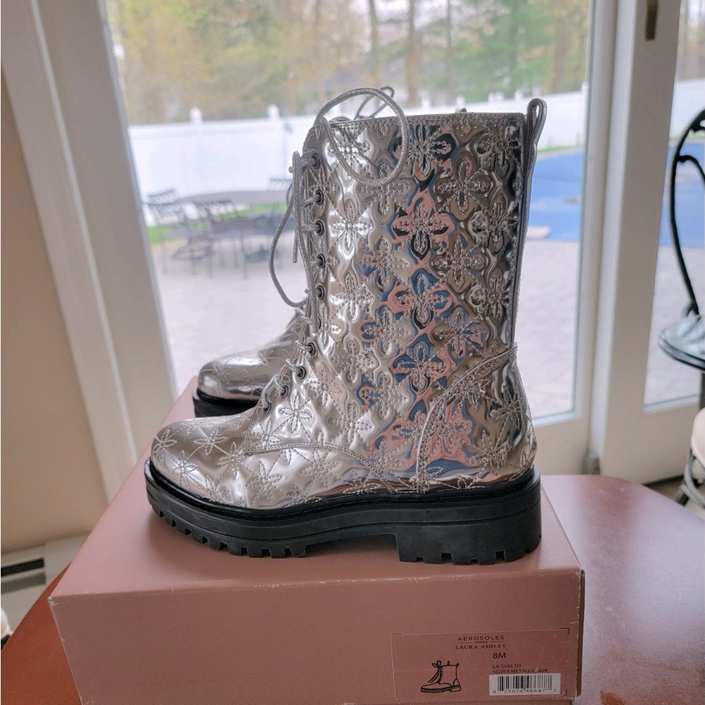 AEROSOLES Laura Ashley Silver Metallic Boot
